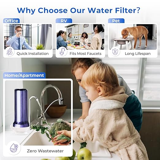iSpring CKC1C-PF 2.5" x 10" Countertop Water Filter, SGS Tested Filter, Reduces PFAS, Chlorine, Odors - Easy Installation, Fits Most Faucets, Up to 12 Months, Clear (1 Filter Included)
