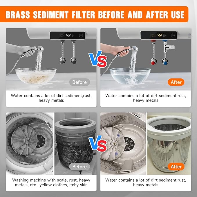 40 Micron Brass Sediment Filter, Reusable Sediment Water Filter for Washing Machine, Shower,Gardens, Well Water Traps Sand Particles, Rust, and Copper Shavings (Chrome)
