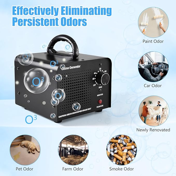 HHGM 48,000mg/h High Capacity Ozone Machine Generator, Commercial Industrial Quartz Tube Air Purifier, Ionizer & Deodorizer Ozone Odor Eliminator Suitable for Home, Car, Basements, Pets, Smoke, Farms