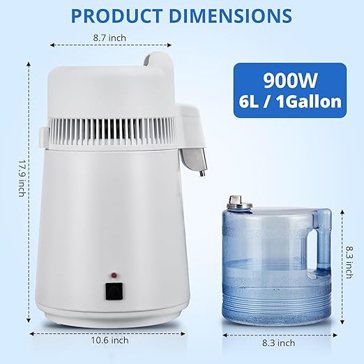 6L Water Distiller,Household Stainless Steel Distilled Water Purifier,Countertop Distilled Water Maker,6Litre Distilled Water Machine for Home.White Plastic Jug.