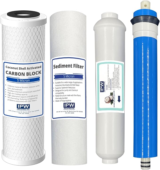 4 Pack of filters including 50 GPD Membrane w/ 1/4" JG QC by IPW Industries Inc.