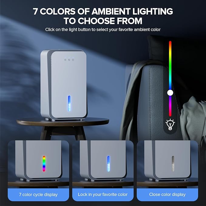 Dehumidifier for Home, 1000 sq.ft Dehumidifier with Auto Shut Off, 7-Color LED Light Built-in Aromatherapy Diffuser, Ultra-Quiet Dehumidifiers for Bedroom, Bathroom, Basement (White)