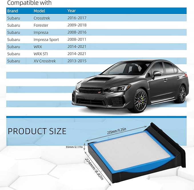 HEPA Cabin Air Filter replacement CF10930 Compatible with Subaru Crosstrek 2016-2017,Forester 2009-2018,Impreza 2008-2016,Impreza Sport 2008-2011,WRX/WRX STI 2014-2021,XV Crosstrek 2013-2015