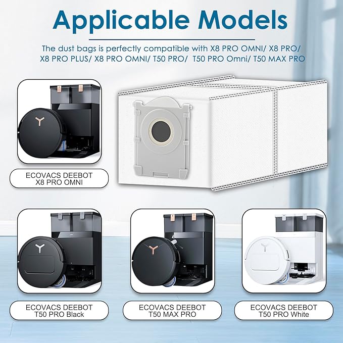 (3 Pack) X9 PRO OMNI Replacement Dust Bags for ECOVACS DEEBOT X9 PRO OMNI/ T80 Omni/ T50 PRO Omni/ T50 MAX PRO Omni/ X8 Pro Omni robot vacuum, Activated Carbon Disposable Bags, Vacuum Bag