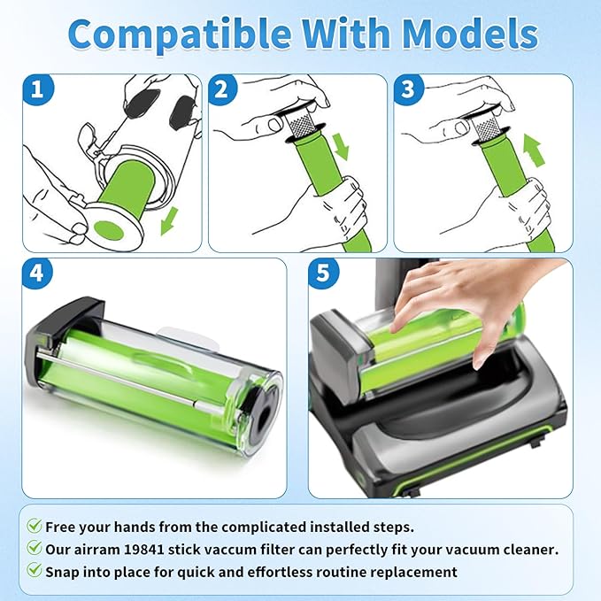 6 Pack Air Ram Filter Replacement for Bissell AirRam Stick Cordless Vacuum Models 1984 2144 21448 19841 19844, AirRam for Gtech Mk2 K9 Filters Vacuum Cleaner, Part # 1611215