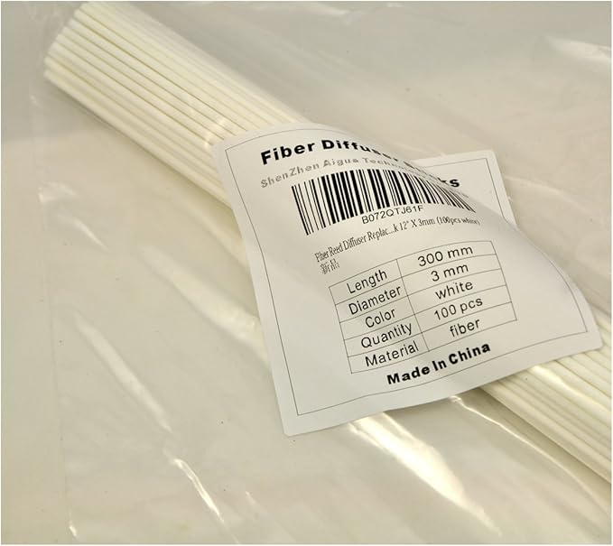 100 Pieces Fiber Reed Diffuser Replacement Refill Sticks (12" x 3mm, White)