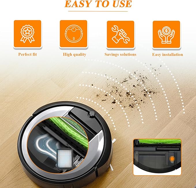 Filter Replacement Parts for i-Robot Roomba E I & J Series i7 i7+/plus i3 i3+ E5 E6 E7 i4 i6 i6+ i8 i8+ Vacuum Cleaners, 12 Pack 4639161 Filter + 1 Cleaning Brush