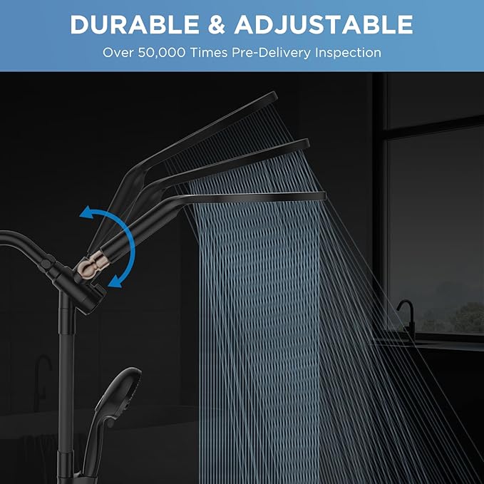 Dual Handheld Shower Head Combo, 2-in-1 Rain Shower Heads System 8 Inch Rainfall Shower Head and 10 Modes High Pressure Hand Held Showerhead with Built-in Power Wash