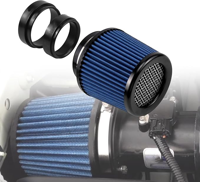 RULLINE 76mm 89mm 102mm Air Filter 3" 3.5" 4" Cold Air Intake Universal Clamp-On Air Filter Three Different Size High Flow Round Tapered Cone Cool Cleaner Blue