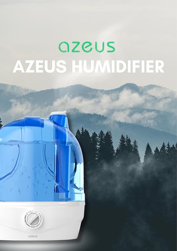 AZEUS Humidifiers, 2.8L Ultrasonic Cool Mist Humidifier for Large Room Babies Office, Quiet Humidifiers with Microporous filters, Lasts up to 50 Hours, Auto Shut-Off (BPA-Free)