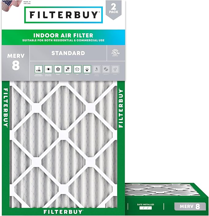 Filterbuy 17.25x26x2 Air Filter MERV 8 (MPR 700) Dust Defense Replacement (2-Pack), Electrostatic Pleated HVAC AC Furnace Filters, Made in USA (Actual Size: 17.25 x 26.00 x 1.75)