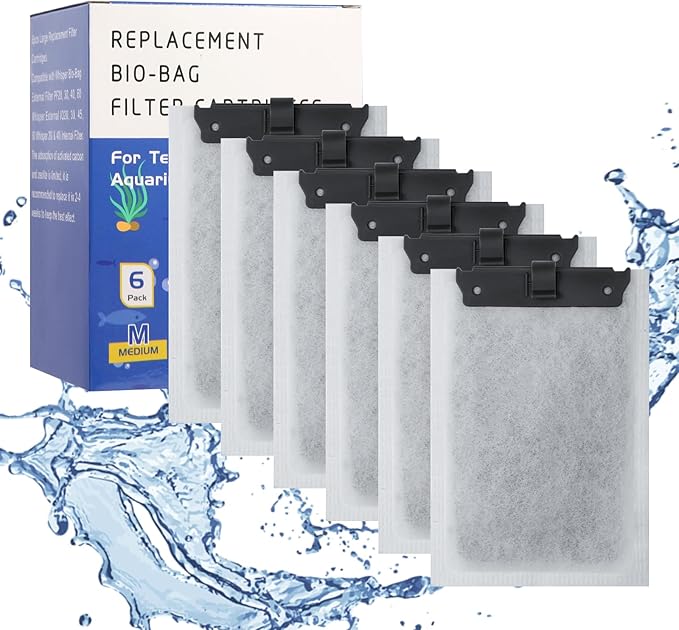 6Pack Aquarium Filter Cartridge for Whisper Bio-Bag Power Filters, Medium Replacement Filter Cartridges for ReptoFilter