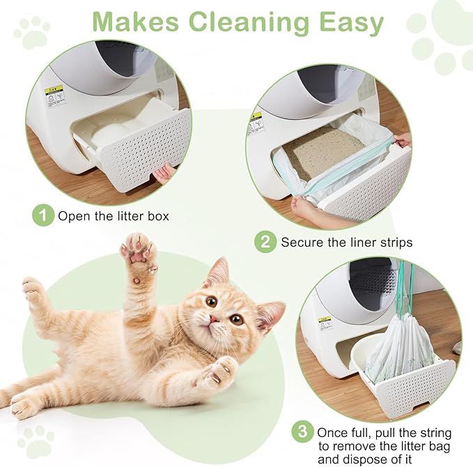 Glittme Cat Litter Box Liners, 60 Count Large Capacity Cat Litter Bags for Automatic Litter Robot 3/4, Thick Cats Kitty Litter Bags with Drawstring