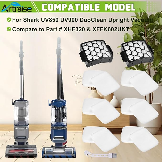 Artraise UV850 UV900 Replacement Filters for Shark Duoclean Lift Away Navigator Upright Vacuum Cleaner, 2 HEPA + 6 Foam + 6 Felt Filters Set, Compare to Part # XHF320 & XFFK602UKT