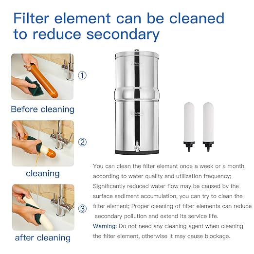 2.25 Gallon Stainless Steel Gravity-Fed Water Filter System with 2 White Ceramics Purification Washable Filter, Portable Countertop Filter System for Home and Outdoor Camping Use