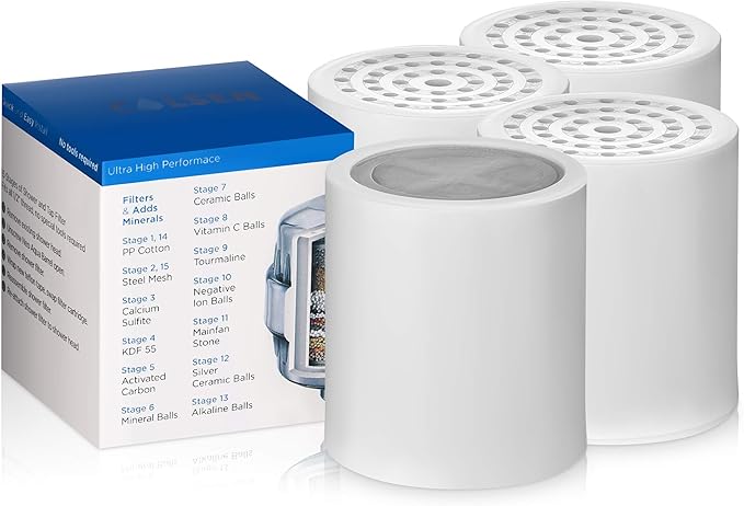 COLSEN Shower Filter Replacement cartridge – Universal Bath Water softener for tub 15 stage filtration system handheld purifier for hard water, removes fluoride vitamin c improves nails & hair (4Pack)