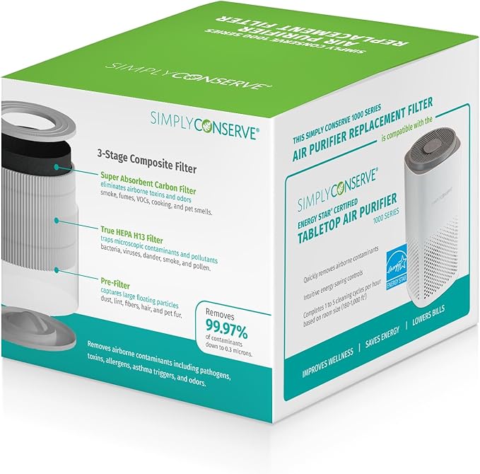 Simply Conserve 1000 Series Tabletop Air Purifier 3-Stage Replacement Filter