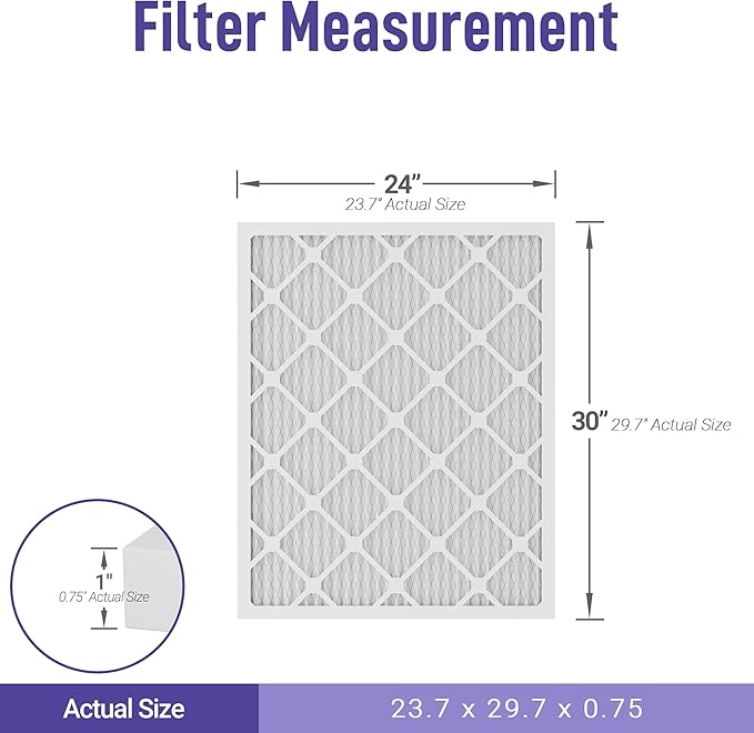 Maycold 24x30x1 MERV 13 Furnace Air Filter (2-Pack), High-Performance HVAC AC Filters for Home Use, Actual Size: 23.7" x 29.7" x 0.75", Individually Wrapped in Plastic