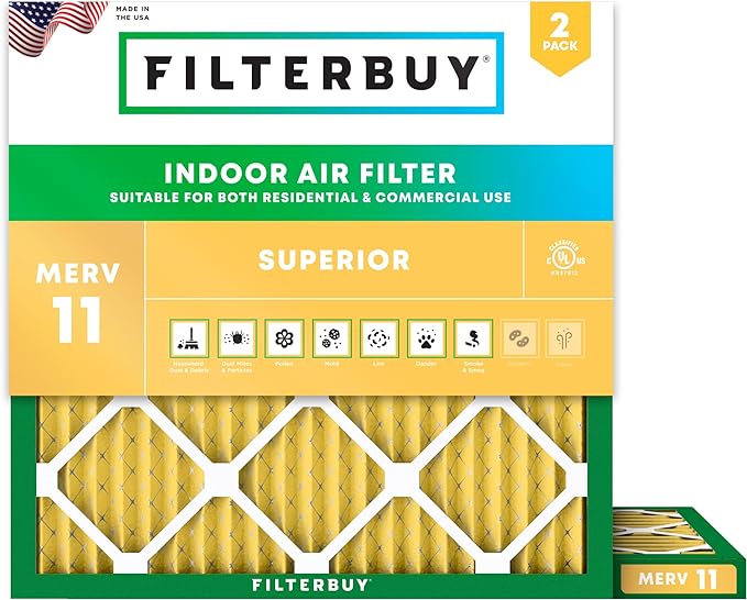 Filterbuy 19x19x1 Air Filter MERV 11 (MPR 1200) Allergen Defense Replacement (2-Pack), Electrostatic Pleated HVAC AC Furnace Filters, Made in USA (Actual Size: 19.00 x 19.00 x 0.75)