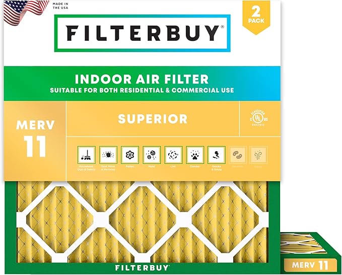 Filterbuy 23.5x23.5x1 Air Filter MERV 11 (MPR 1200) Allergen Defense Replacement (2-Pack), Electrostatic Pleated HVAC AC Furnace Filters, Made in USA (Actual Size: 23.38 x 23.38 x 0.75)