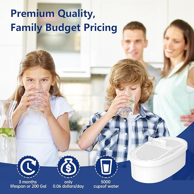 4 Pack Waterdrop® Replacement Filter WD-PF-01A Plus,Reduces PFOA/PFOS, Chlorine, Compatible with Waterdrop® Pitchers Replacement Filter，Lasts 3 Months or 200 Gallons, Premium Water Filtration