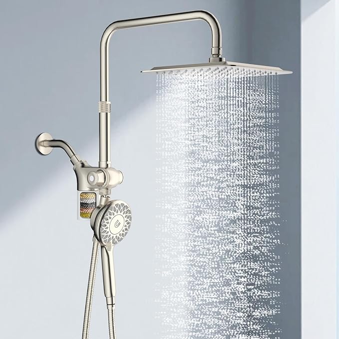 KAIYING Dual Shower Heads with Handheld Spray Combo, Magnetic Filtered Showerhead, Bathroom High Pressure Rainfall Shower Head and Handle Set with Filter for Hard Water, 79" Long Hose (Brushed Nickel)