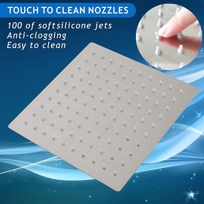 Voolan Rain Shower Head with Filtered - High Flow Large Rainfall Shower Heads Made of Stainless Steel - Waterfall Showerhead Filter For Hard Water(8" Brushed Nickel)