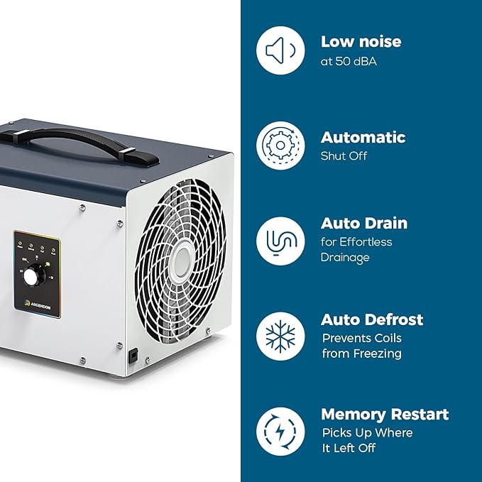 ARGENDON Dehumidifier for Crawlspace Basement, Energy Star Commercial Dehumidifier with Drain Hose 70 PPD, Compact, Ideal for Water Damage Storage Up to 1000 Sq Ft