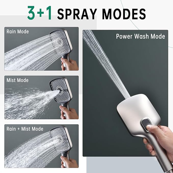 13 Inch Rainfall Shower Head with Multi-Function Handheld Sprayer Combo, 3-Way Metal Extended Diverter with Holder and Metal Adjustable Curved Shower Extension Arm, Extra Long Hose Brushed Nickel