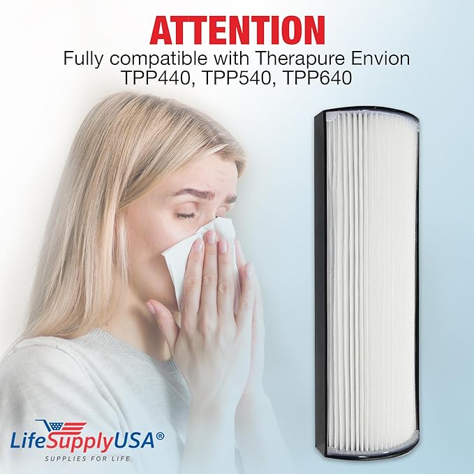 TPP440F H13 HEPA Filter Replacement Compatible with Envion Therapure Air Purifier TPP440, TPP540, TPP640, TPP640S with 4-Stage Filtration + Activated Carbon by LifeSupplyUSA