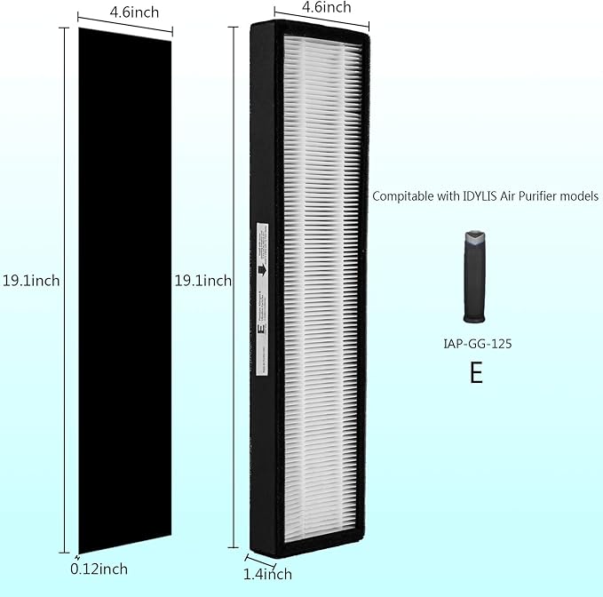 True HEPA Replacement Filter E Size, Compatible with Idylis IAP-GG-125, FIL-GG-125 and Germguardian AC5000 Series FLT5000 Filter C, Pack of 2