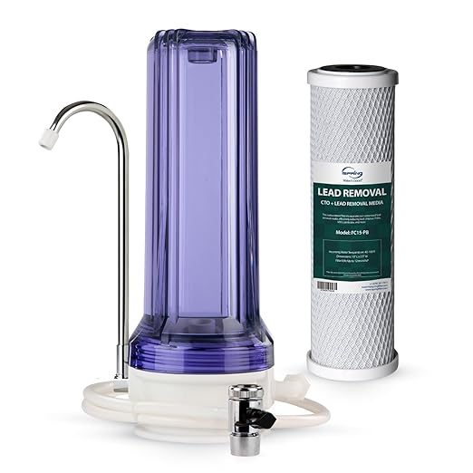iSpring CKC1C-PB 2.5" x 10" Countertop Water Filter, SGS-Tested, Reduces Lead, Chlorine, Odors. THMs, 7000 Gallons, Up to 12 Months, Easy Installation, Clear (1 Filter Included)