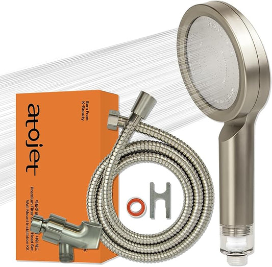 Premium Filter Showerhead Designed With Korea's Luxury Beauty Philosophy - Carbon Composite Filter | Single 1 month Set (Hose, Mount, Teflon Tape, Wrench) (JNE300N-SET-SNG)