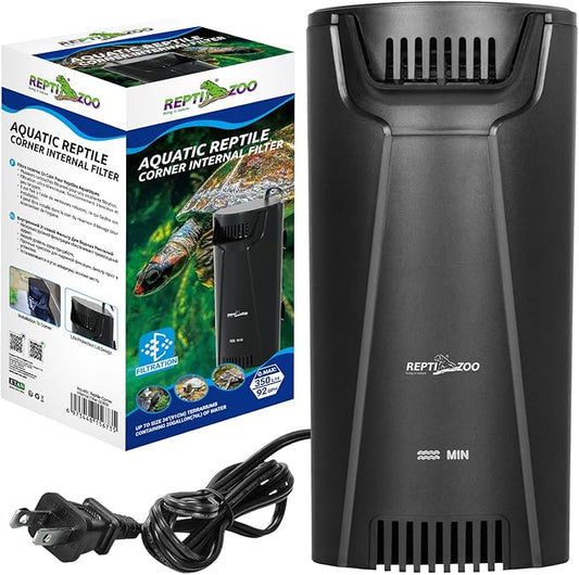 REPTIZOO Turtle Tank Filter Aquarium Corner Internal Filter, 92GPH Low Water Level Aquarium Filter with 3-Stage Bio-Filtration, Flow Adjustable Quiet Internal Filter for Turtle/Fish Tank
