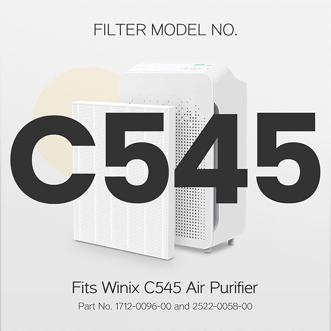 C545 Replacement Filter H13 Grade True HEPA Compatible with Winix C545 Air Purifier, for Winix Filter S, Part 1712-0096-00 and 2522-0058-00, Pack of 2 HEPA & 8 Activated Carbon PreFilter