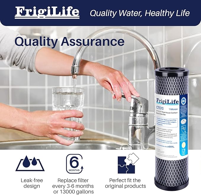 1 Micron 10" x 2.5" Whole House CTO Carbon Sedimen Water Filter Compatible DuPont WFPFC8002, WFPFC9001, SCWH-5, WHCF-WHWC, FXWTC, RO Unit for Under Sink & Countertop Filtration System,4Pack