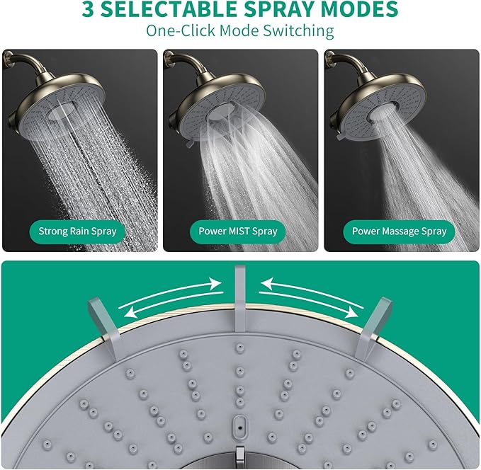 F8 Filtered Shower Head 8 Inch High Pressure 3 Rainfall Spray Modes Shower Head Filter for Hard Water, 99% Remove Chlorine, Harmful Substance, Easily Replace Cartridge, Brushed Nickel