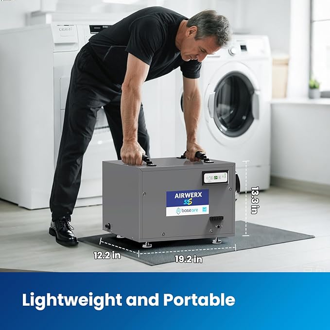 BaseAire 120 Pints Crawl Space Dehumidifier with Drain Hose, Energy Star Dehumidifier for Commercial, Home and Basement, Compact, Auto Defrost, Intelligent Control, Auto Restart, Up to 1300 Sq Ft