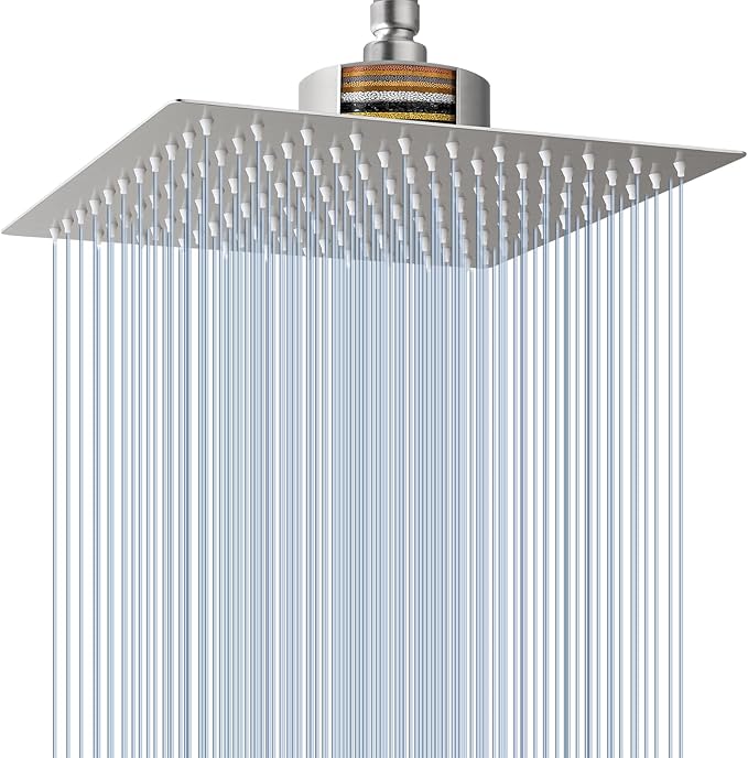 Voolan Rain Shower Head with Filtered - High Flow Large Rainfall Shower Heads Made of Stainless Steel - Waterfall Showerhead Filter For Hard Water(12" Brushed Nickel)