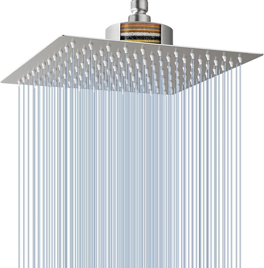 Voolan Rain Shower Head with Filtered - High Flow Large Rainfall Shower Heads Made of Stainless Steel - Waterfall Showerhead Filter For Hard Water(12" Brushed Nickel)