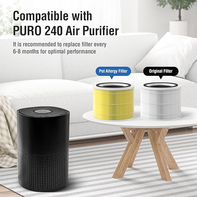 Pet Allergy Replacement Filter Compatible with Puro 240 Air Purifier, 3-in-1 Filtration System Filter Replacement, HP-14 with Activated Carbon Filter, 2-Pack