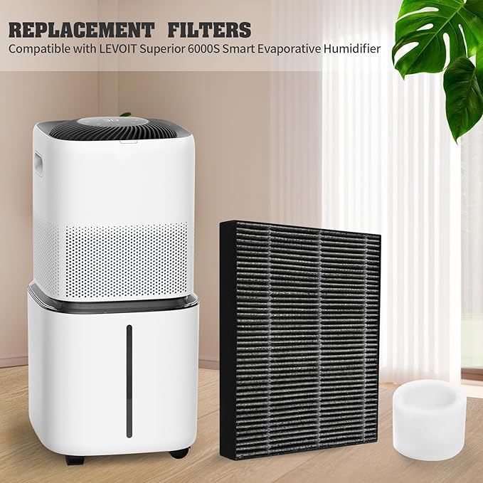 DerBlue 8pcs Wick Replacement Filter and 4pcs Top Fill Humidifier Replacement Filters Compatible with LEVOIT Superior 6000S Smart Evaporative Humidifier