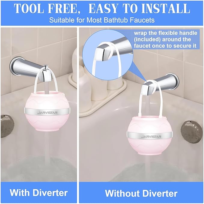 Bath Filter for Tub Faucet - 2500 Gallons of Filtration Reduces Contaminats - Reusable Hanging Bathtub Water Filter - No Installation Needed for Home Use, BPA-Free, Pink