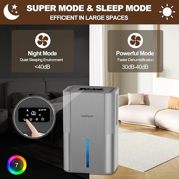 Dehumidifiers for Home 95 OZ Water Tank(1000 sq. ft) Dehumidifier for Bathroom with Auto Shut Off,7 Colors Light, Quiet Sleep Mode Dehumidifier for Bedroom, Basement, RV, Closet