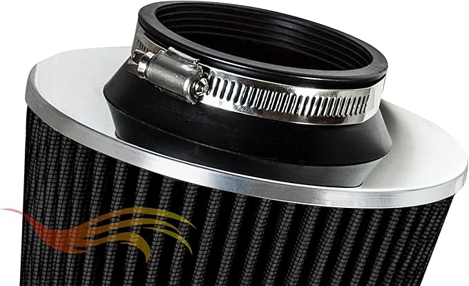 BLACK 3.5" 89 mm Inlet Truck Cold Air Cone Replacement Performance Washable Clamp-On Dry Air Filter (8" Tall)