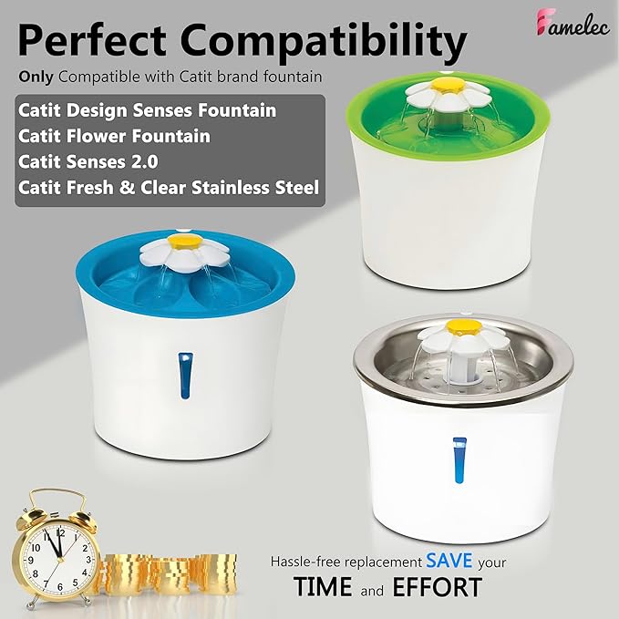 12 Pack Water Filters for Catit Fountain Filter Replacement, for 3L Water Fountain Filter Compatible with Cat it Design Senses, Flower Water Pet Pountain, More Activated Carbons