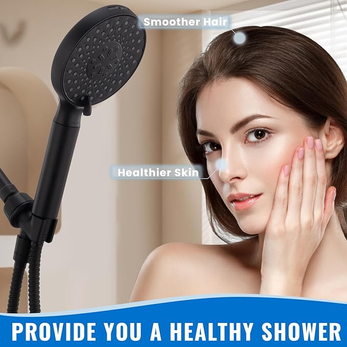 Filtered Shower Head with Handheld, High Pressure 9-Spray Modes Detachable Shower Head with Filter for Hard Water-Remove Chlorine & Impurities, Improve Skin & Hair Health, Matte Black