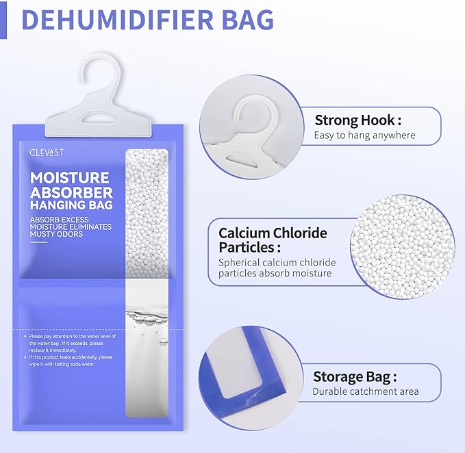 CLEVAST Moisture Absorbers Packets 10 Pack, Dehumidifier Bags for Closet, Unscented Hanging Humidity Absorber in Wardrobes, Bedrooms, Bathrooms(Net Wt. 230g/Pack)