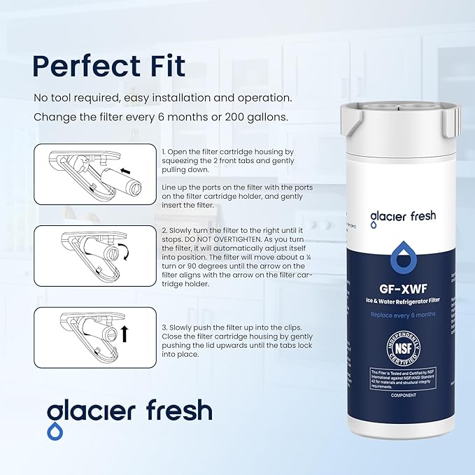 GLACIER FRESH XWF Replacement for GE XWF Refrigerator Water Filter Pack of 3 (Not XWFE)