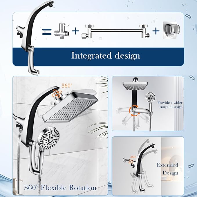 Filtered Shower Head with Handheld,2-IN-1 High Pressure Rain Shower Heads with 10-Setting Handheld Spray Combo,Water Softener Filters Beads for Hard Water - Remove Chlorine - Reduces Dry